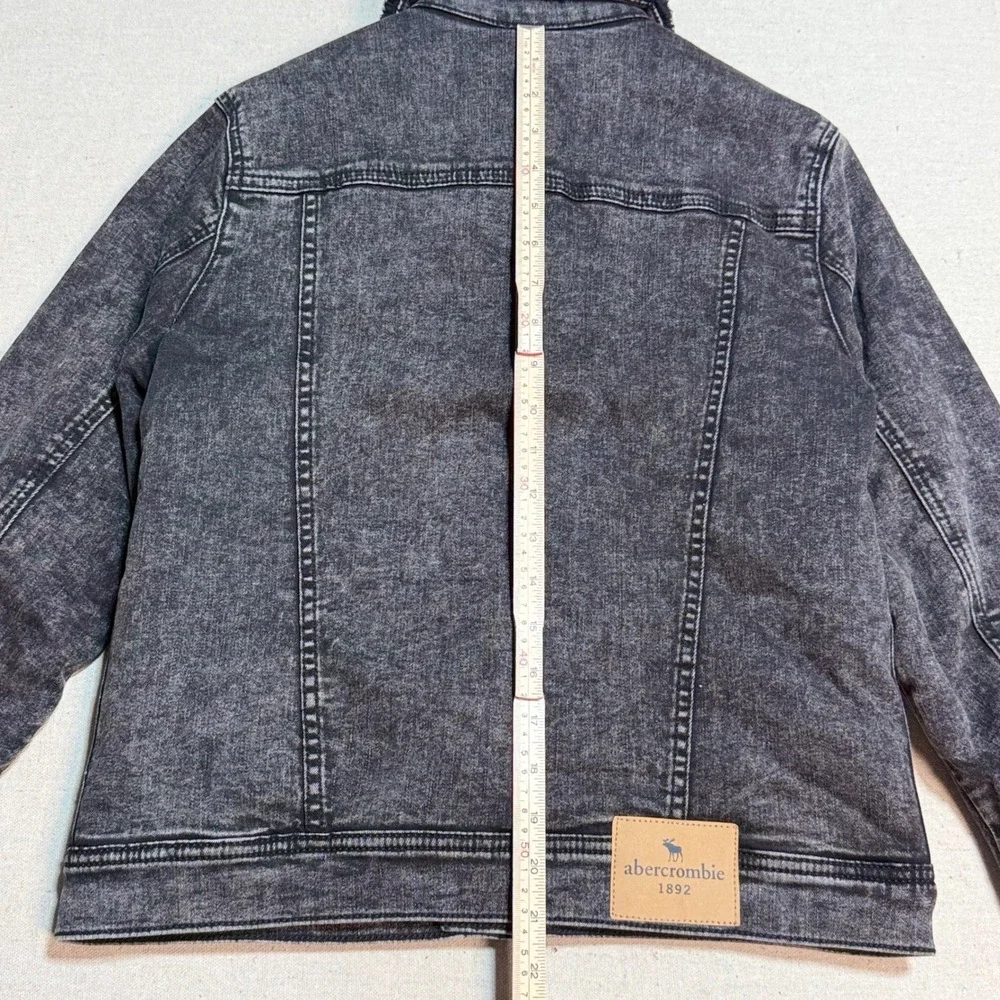 Abercrombie Kids Denim Jacket 11/12 Sherpa Lined Acid Wash Black 232-722-0344